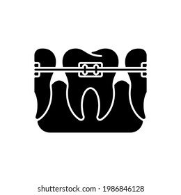 Orthodontics Black Glyph Icon. Total Orthodontics. Instruments For Dental Treatment. Family Orthodontics. Dental Braces. Silhouette Symbol On White Space. Vector Isolated Illustration