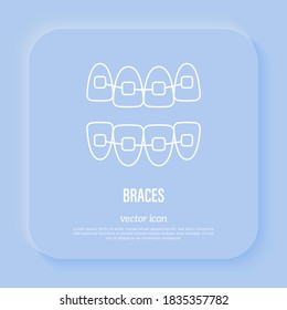 Orthodontics: Braces, Teeth Correction. Dentistry. Thin Line Icon, Vector Illustration.