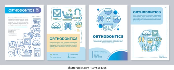 Orthodontics brochure template layout. Cosmetic dentistry. Flyer, booklet, leaflet print design with linear illustrations. Vector page layouts for magazines, annual reports, advertising posters