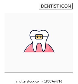 Orthodontics color icon. Orthodontists fixed and corrected bite and realigned teeth over time. Tooth care hygiene picture. Timely treatment concept. Isolated vector illustration