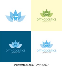 Orthodontics and Dentistry Logo with a Lotus and a Tooth Icon - Vector Illustration