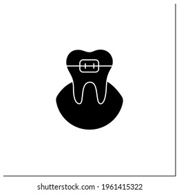 Orthodontics glyph icon. Orthodontists fixed and corrected bite and realigned teeth over time. Tooth care hygiene. Timely treatment concept.Filled flat sign. Isolated silhouette vector illustration