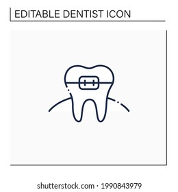 Orthodontics line icon. Orthodontists fixed and corrected bite and realigned teeth over time. Tooth care hygiene picture. Timely treatment concept. Isolated vector illustration. Editable stroke