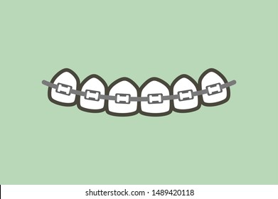 orthodontics teeth or dental braces - tooth cartoon vector flat style cute character for design