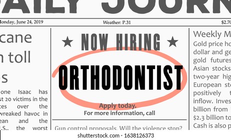 Orthodontist career - job offer. Newspaper classified ad career opportunity.