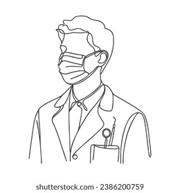 Orthodontist doctor dentist silhouette drawing drawn in one line style. Vector illustration