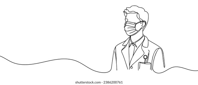 Orthodontist doctor dentist silhouette drawing drawn in one line style. Vector illustration