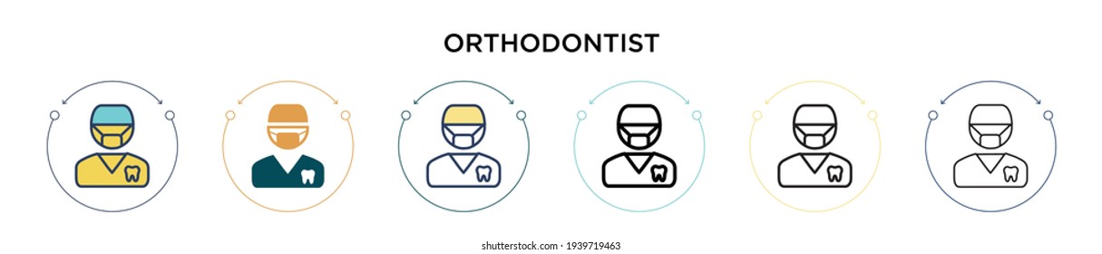 Orthodontist icon in filled, thin line, outline and stroke style. Vector illustration of two colored and black orthodontist vector icons designs can be used for mobile, ui, web