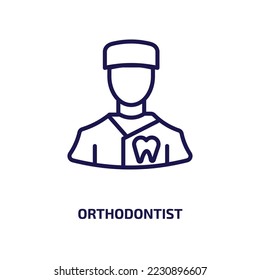 orthodontist icon from professions collection. Thin linear orthodontist, dental, dentist outline icon isolated on white background. Line vector orthodontist sign, symbol for web and mobile