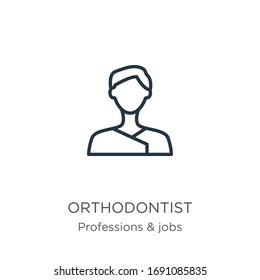 Orthodontist icon. Thin linear orthodontist outline icon isolated on white background from professions collection. Line vector sign, symbol for web and mobile