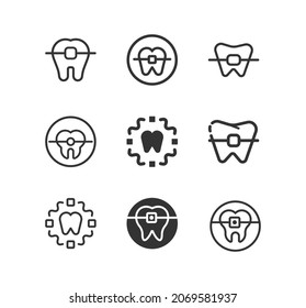 Orthodontist icon.Tooth line icon. Braces, dentistry