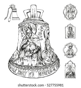 Orthodox bell and orthodox icons, vector