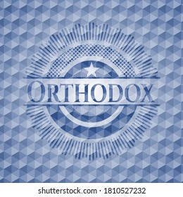 Orthodox blue emblem with geometric background. Vector Illustration. Detailed. 