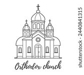 Orthodox and Catholic churches illustrations. Vector lineillustrations on a white background.