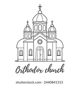 Orthodoxe und katholische Kirchen Illustrationen. Vektorliniendillustrationen auf weißem Hintergrund.