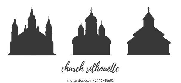 Orthodox and Catholic churches illustrations. Vector silhouettes illustrations on a white background.
