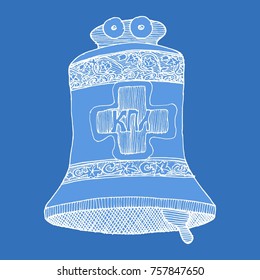 Orthodox church bell on blue background sketch hand