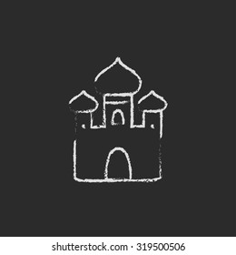 Orthodox church hand drawn in chalk on a blackboard vector white icon isolated on a black background.