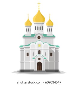 Orthodox church isolated. City architecture object. Vector modern flat design with shadows. Object Illustration icon. 