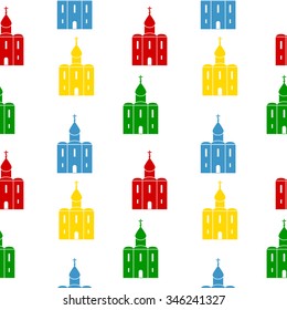 Orthodox church seamless pattern on white. Vector illustration.