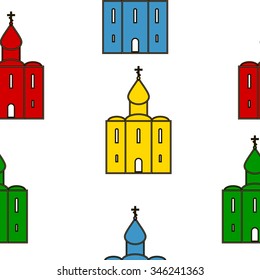 Orthodox church seamless pattern on white. Vector illustration.