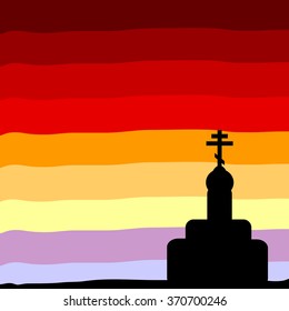 The Orthodox Church at sunset background. Vector illustration.