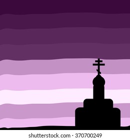 The Orthodox Church at sunset background. Vector illustration.