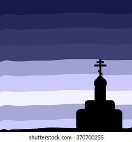 The Orthodox Church at sunset background. Vector illustration.