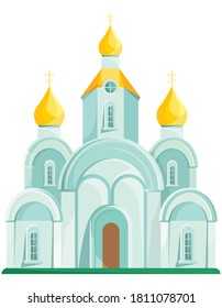 Orthodox Church with three domes. Object of architecture in cartoon style.