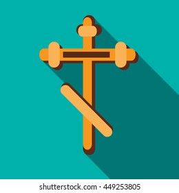 Orthodox cross icon in flat style on a turquoise background