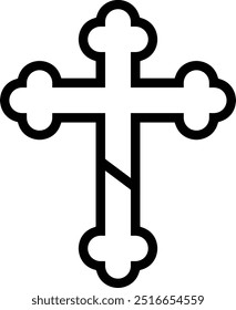 Icono de cruz ortodoxa. Diseño de estilo lineal delgado aislado sobre fondo blanco