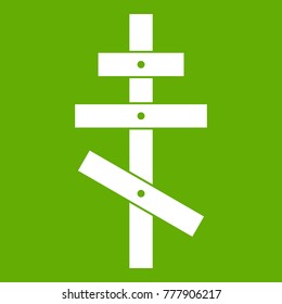 Orthodox cross icon white isolated on green background. Vector illustration