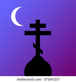 The Orthodox Cross at night. Vector illustration.