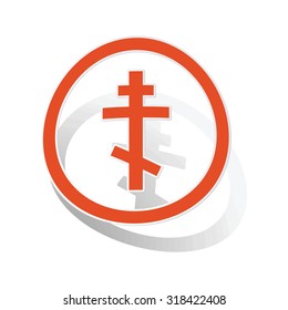 Orthodox cross sign sticker, orange circle with image inside, on white background
