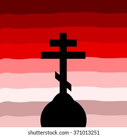 The Orthodox Cross at sunset background. Vector illustration.