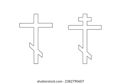 Orthodox cross. Symbol of Christianity. International Bible Day. One line drawing for different uses. Vector illustration.