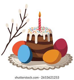 Orthodox Easter celebration cake isolated vector illustration on white background