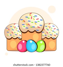 Orthodox Easter with eggs and cakes postcard for the holiday