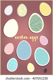 Orthodox Easter, Easter eggs. colored eggs. holiday eggs. funny eggs. art eggs. happy Easter. Easter cards. Easter stickers. Easter Eggs Stickers.  green blue gray pink. pink background