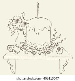 Orthodox Easter illustration. Line art illustration. Coloring page Easter. 