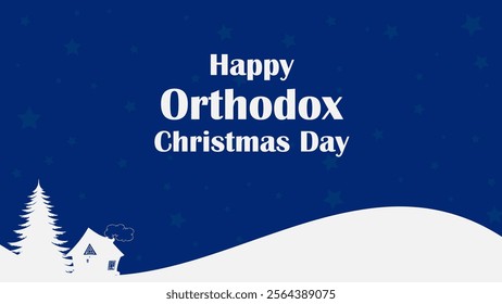 Orthodox Happy Christmas Vector Graphic Illustration Background, with Blue Color, Copy Space Area, and Silhouette of Fir Trees and Snow. Suitable to be placed on content with that theme.