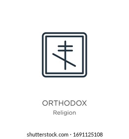 Orthodox icon. Thin linear orthodox outline icon isolated on white background from religion collection. Line vector sign, symbol for web and mobile