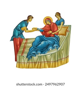 Orthodox illustration of Nativity of the Blessed Virgin Mary in Byzantine style 