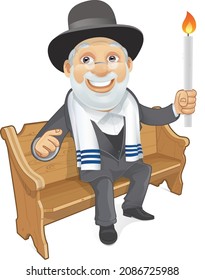 Orthodox jew with candle sitting on the bench - vector illustration