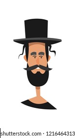 Orthodox Jew. Character from Jerusalem with a hat. Flat vector illustration isolated on white background.