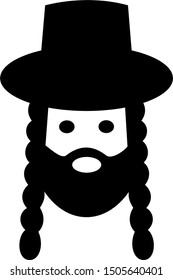 Orthodox jew - jewish style of hat, beard and side locks and curls. Vector illustration