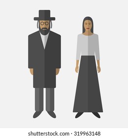 Orthodox jew, man and woman. Flat icon