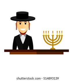 Orthodox jew and a menorah candelabrum