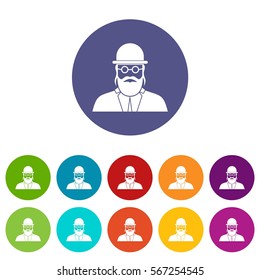 Orthodox jew set icons in different colors isolated on white background