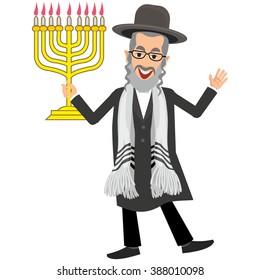 orthodox jew,hassid,rabbi,with Payot and menorah